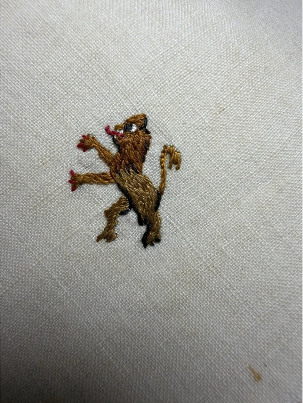 Rampant Lion Embroidered Napkin Handkerchief 10” Square